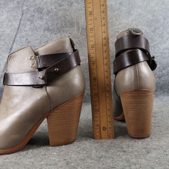 Rag & Bone Shoes Womens 35 Bootie Harrow Stacked Heel Cap Toe Leather Strap Gray - Picture 6 of 16